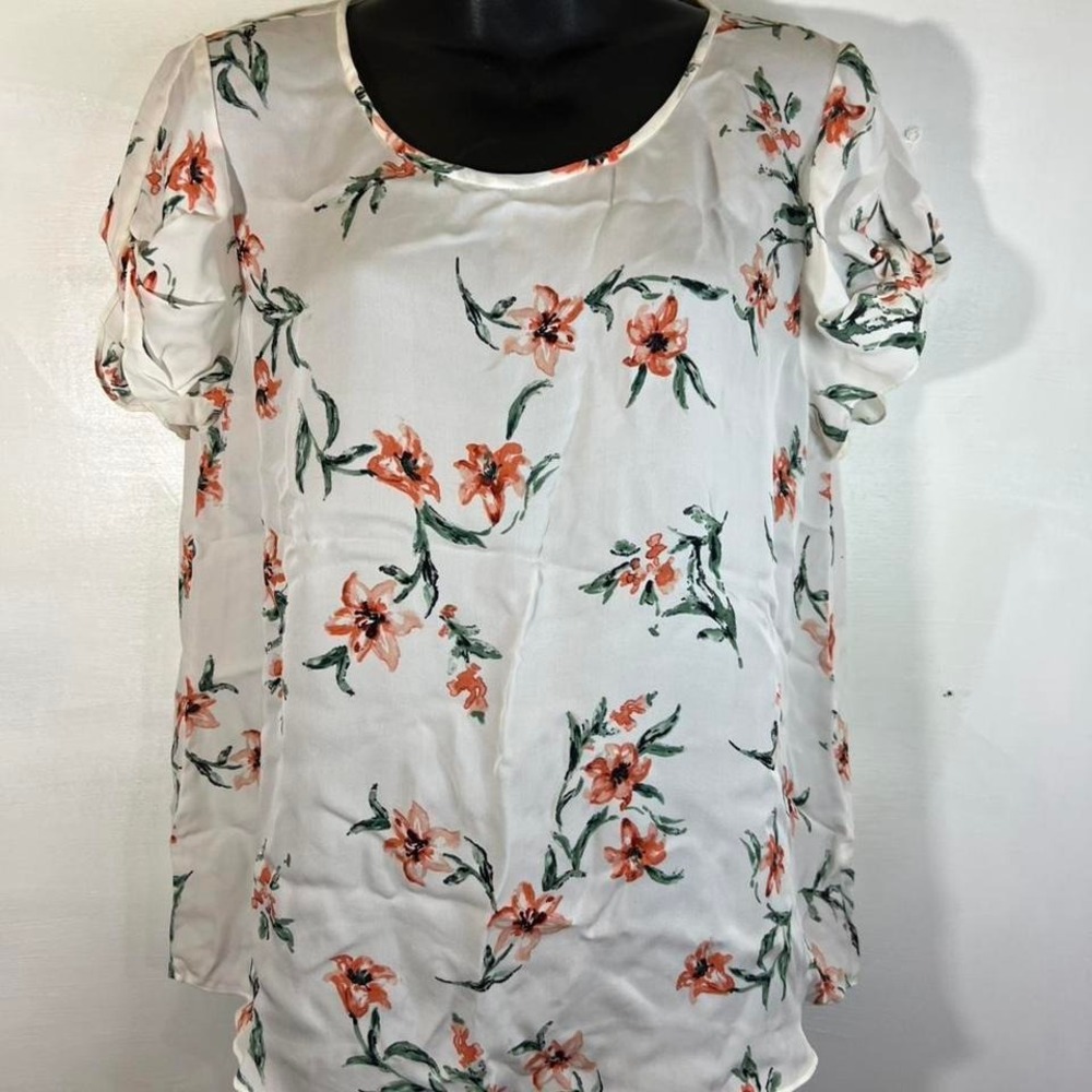 Joie 100% silk, size L, white red floral rose top comfy light mom cozycore